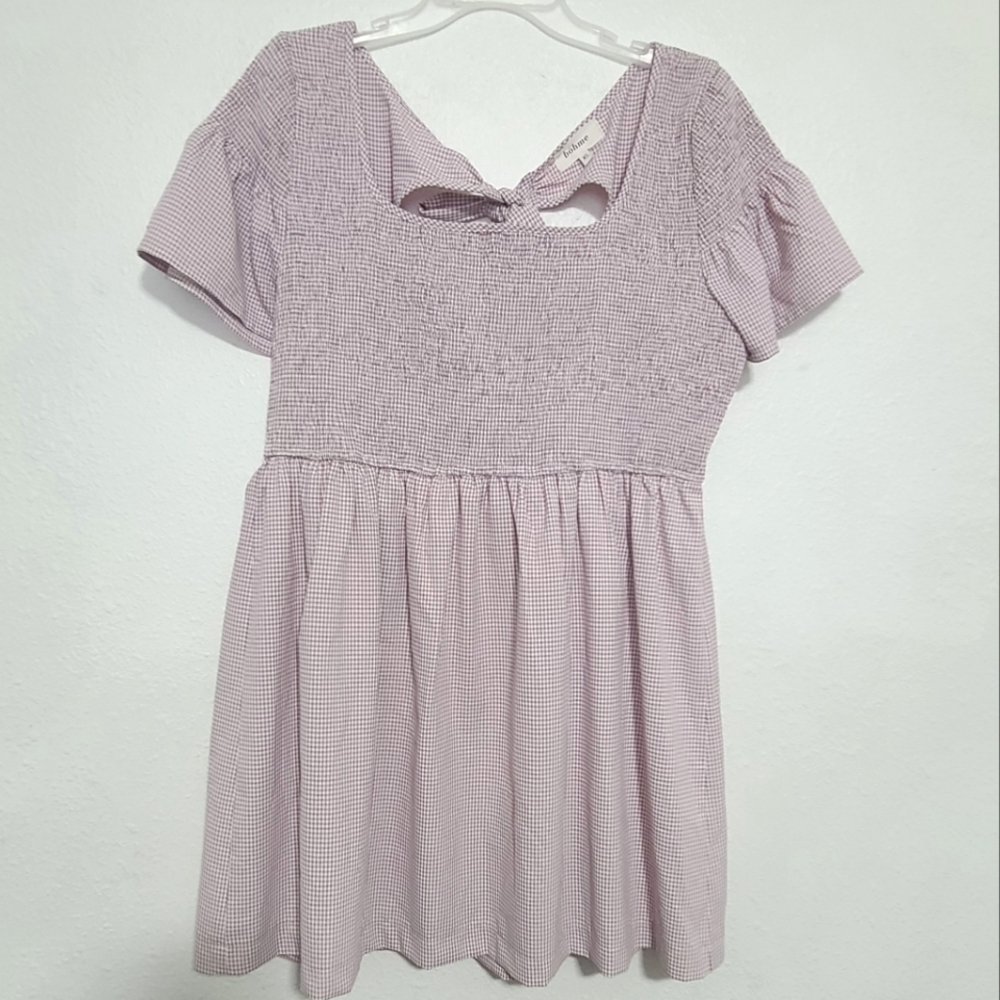 Bohme baby doll dress smocked lavender gingham checked dress